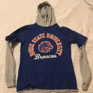 Boise State layered tshirt hoodie blue gray mens M